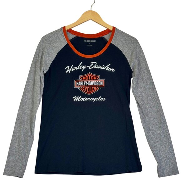 Harley-Davidson Black Color Blocked First-Class Long Sleeve Raglan Tee Size S - Picture 1 of 7
